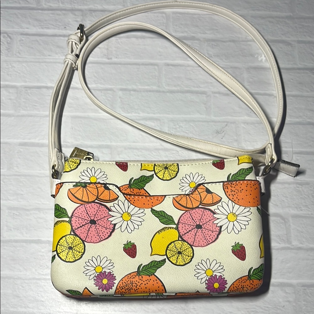 Floral Fruit Patterned White Crossbody Bag
